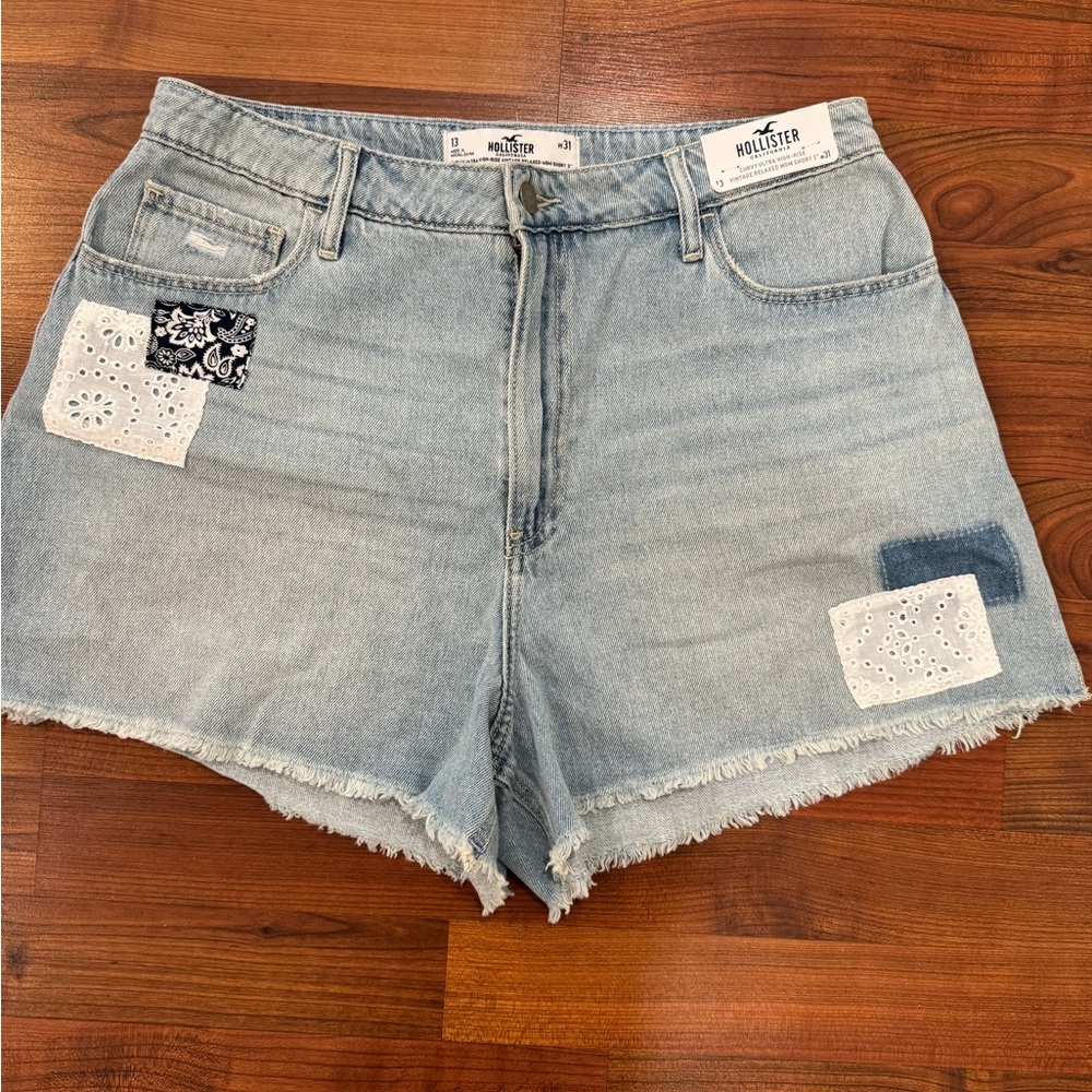 Hollister Women's Patchwork Light Blue Jean Shorts